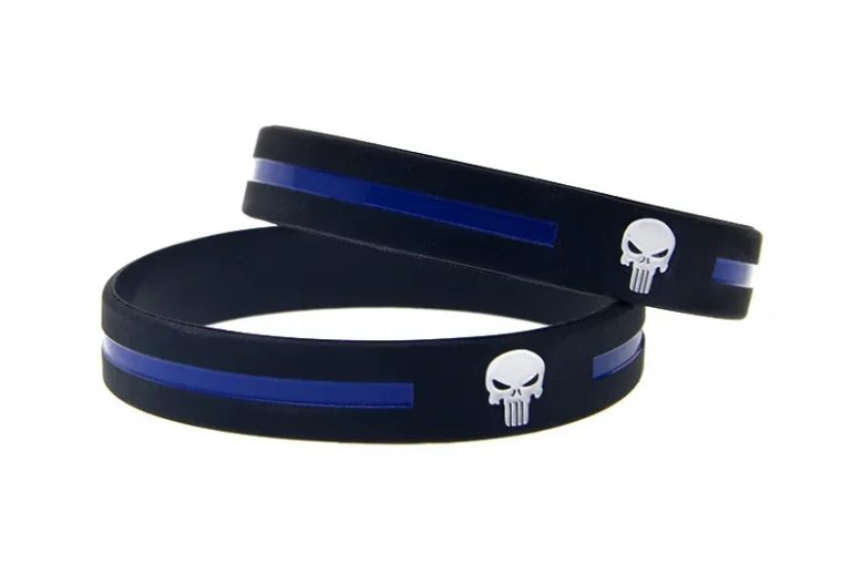Blue line bangle skull logo silicone bracelet wristband (1)