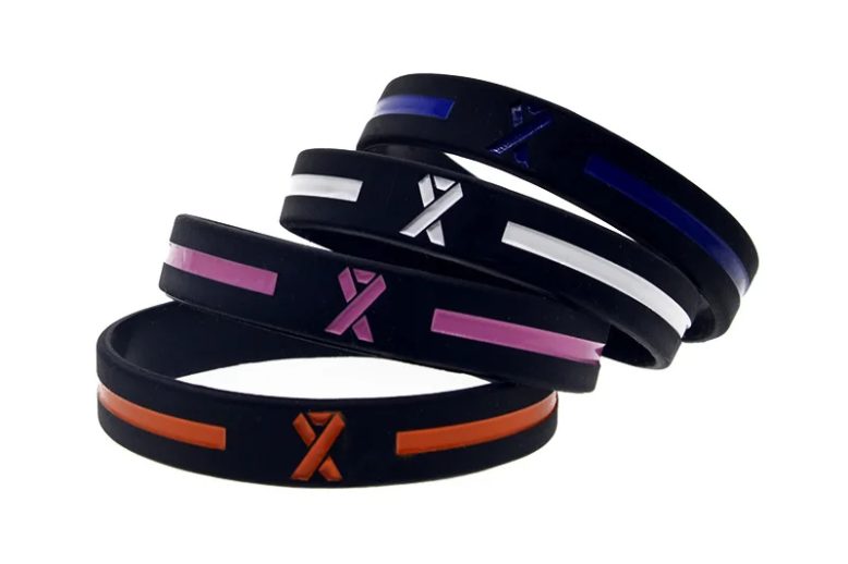 Cancer ribbon with line adults silicone wristband (1)