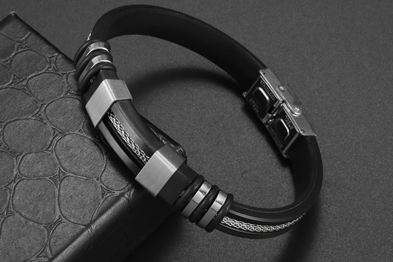 Casual bracelet men wrist band black silicone wristband (3)