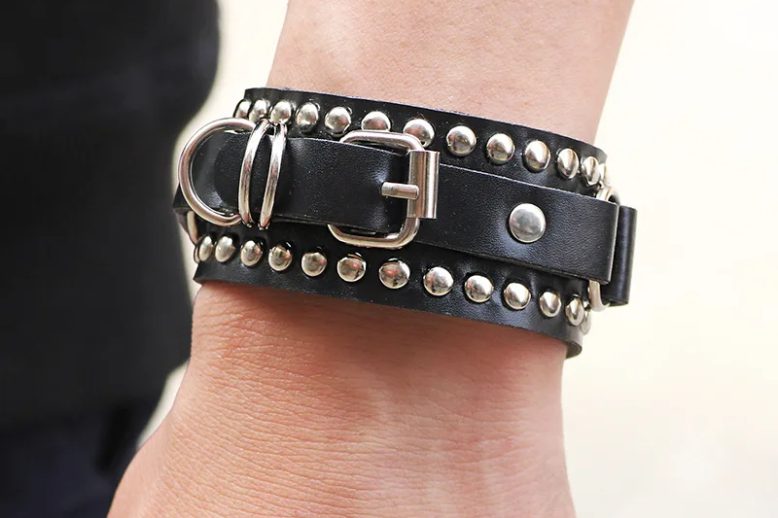 Cuff goth gothic punk bracelets unisex leather wristbands (2)
