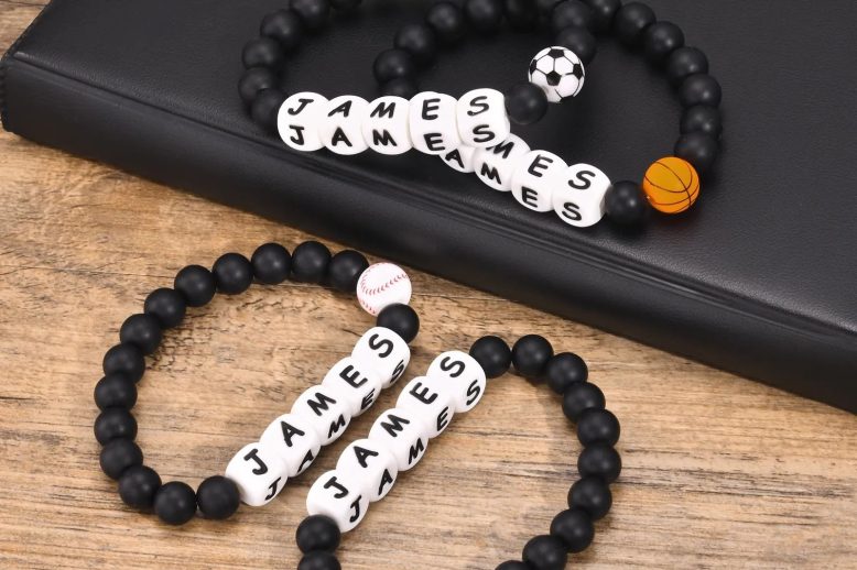 Custom name beaded bracelet for men silicone wristband (1)