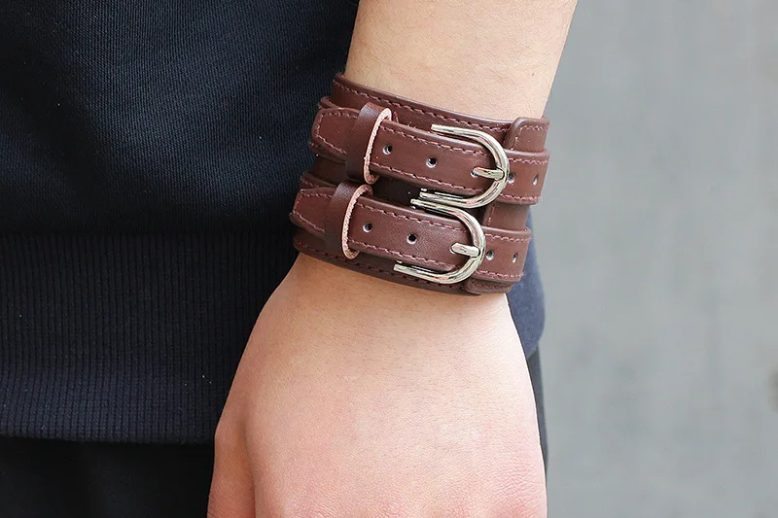 Fashion male genuine big wide leather wristband (6)