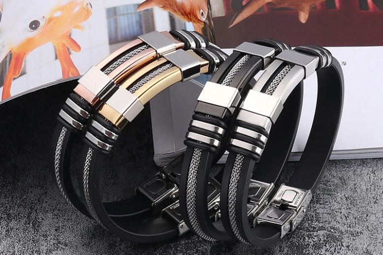 Fashion pop punk style titanium steel silicone wristband (1)