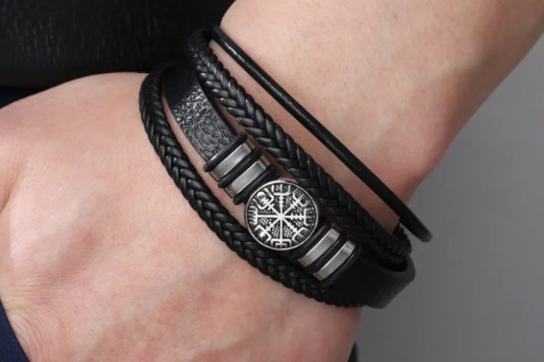 Fashion trendy men leather bracelets fashion wristband (1)