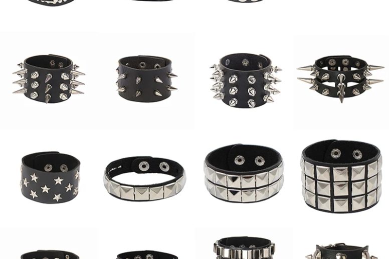 Goth cuff leather studded bracelet punk wristband (1)