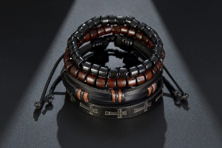 Men vintage life tree fashion male leather wristband (2)