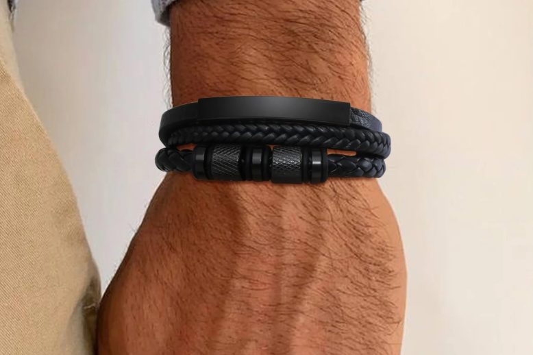 Multilayer leather braided rope beading clasp wristband (2)