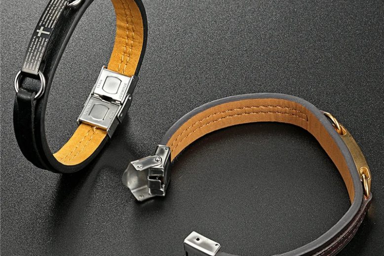 New charm men leather bracelet stainless steel wristband (1)