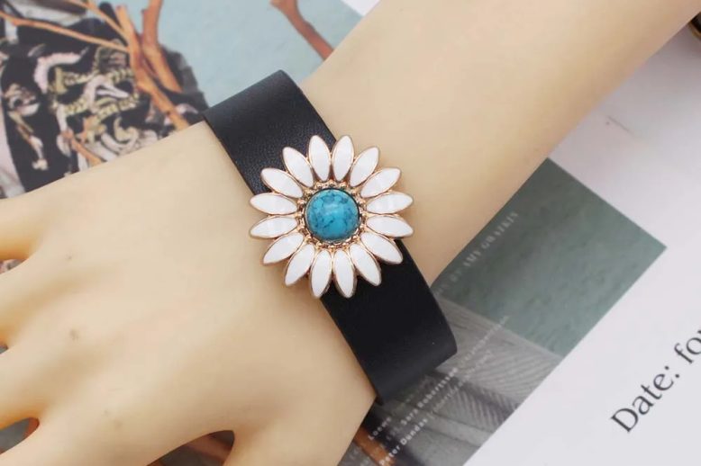 Vintage jewelry couple lucky sunflower leather wristband (2)