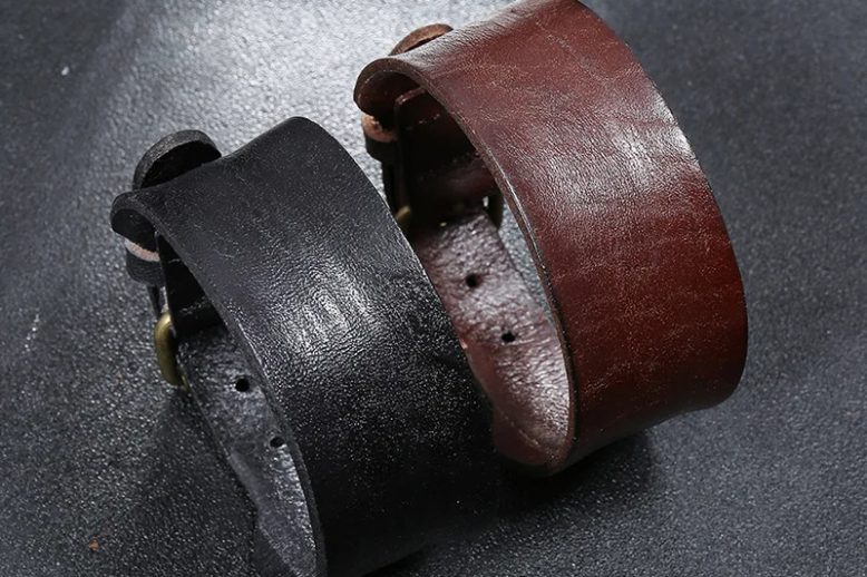 Vintage single layer cowhide leather wide wristband (3)
