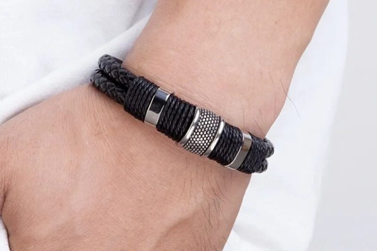 Vintage woven leather rope wrap wristband for men (4)