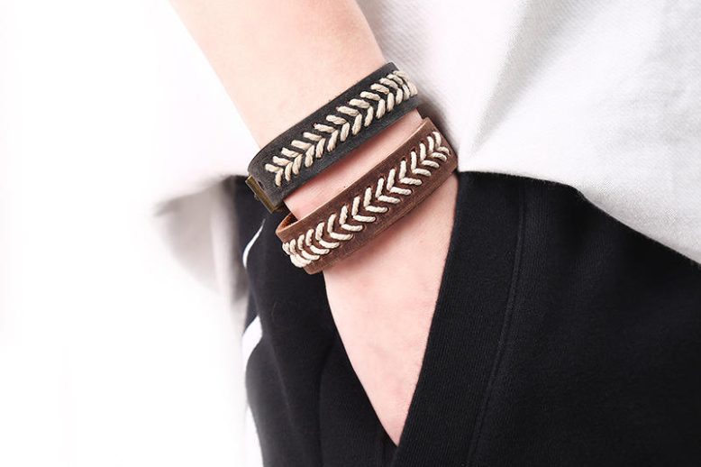 Fashion personality vintage punk leather handmade wristband (2)