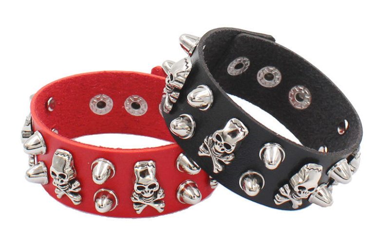 Fashion punk cuff personalized bangle leather skull wristband (1)