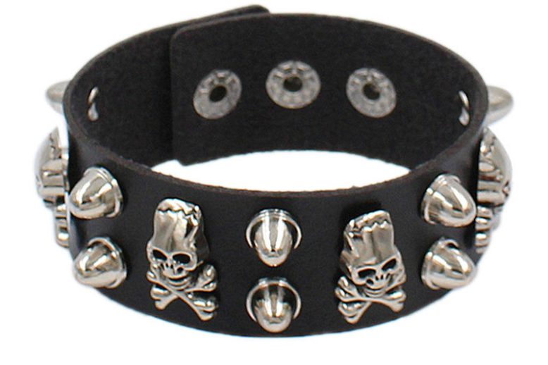 Fashion punk cuff personalized bangle leather skull wristband (2)