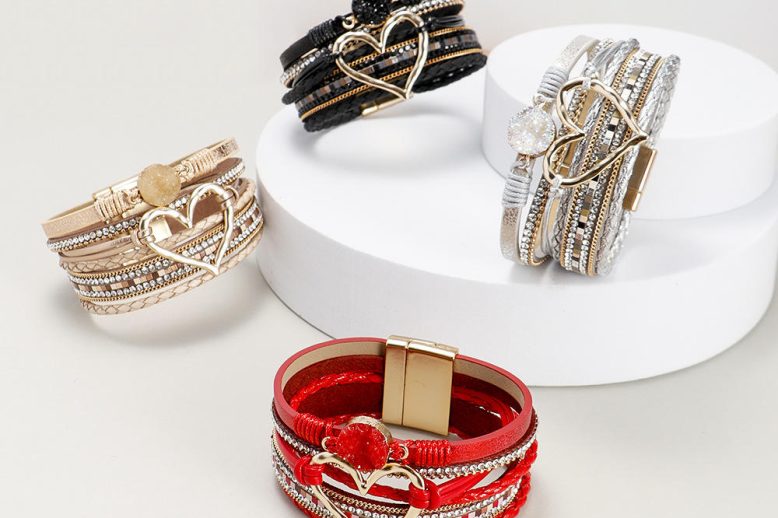 High quality adjustable beaded wrap multilayer leather wristband (1)