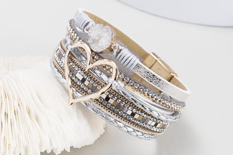 High quality adjustable beaded wrap multilayer leather wristband (3)