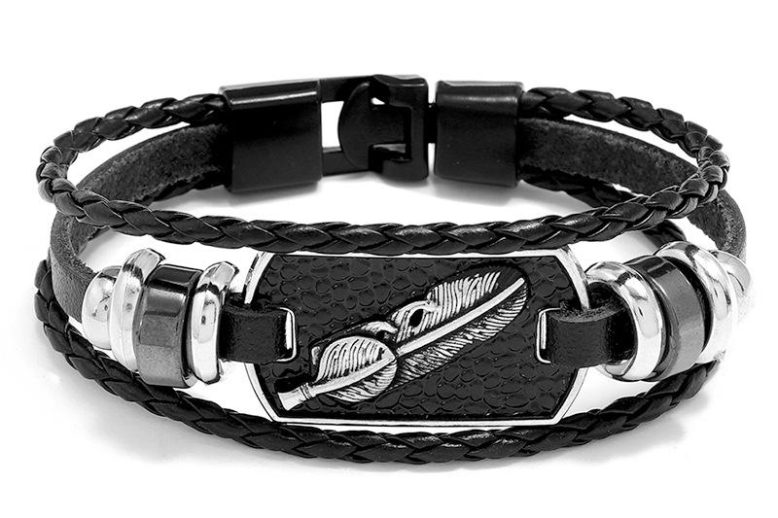 Leather alloy bracelet wolf leaf vintage punk wristband (2)