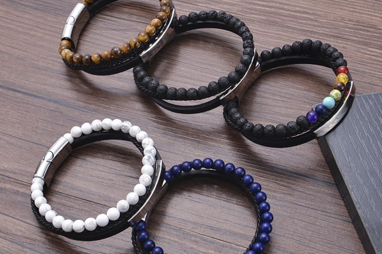 Men genuine healing crystals bracelet leather wristband (1)