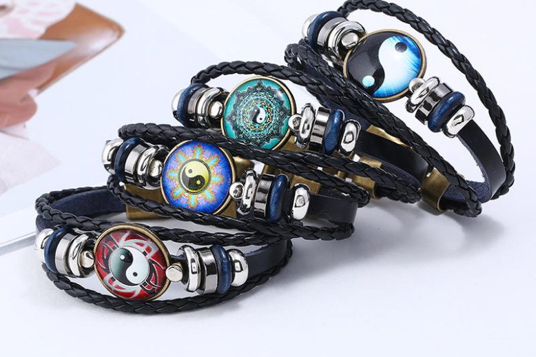 Vintage punk rock leather bracelet multilayer colorful wristband (1)
