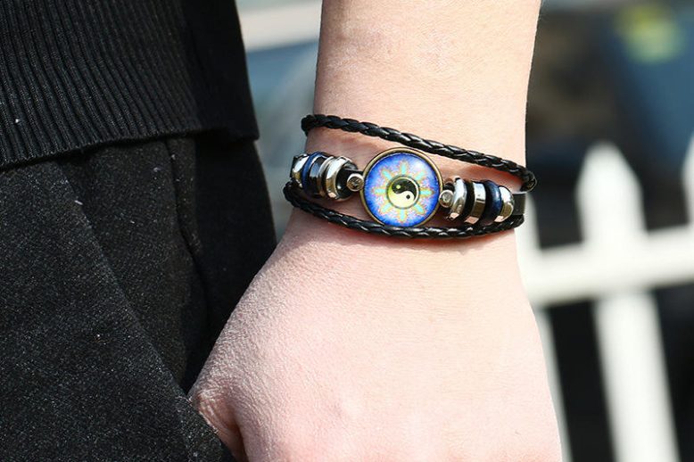 Vintage punk rock leather bracelet multilayer colorful wristband (2)