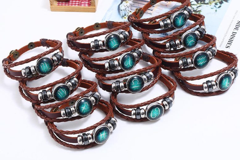 Wholesale animal sign woven multilayer leather wristband (1)