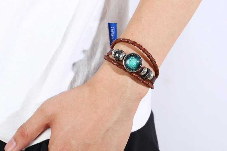 Wholesale animal sign woven multilayer leather wristband (3)
